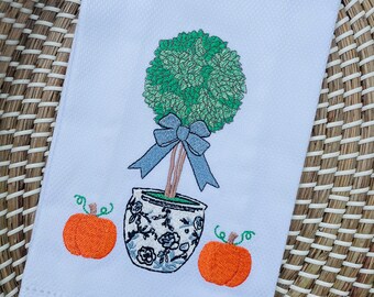 Chinoiserie Pumpkin Topiary Hand Towel