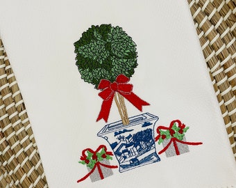Christmas Chinoiserie Topiary hand towel