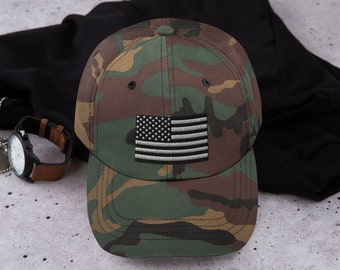 Gorra de béisbol con bandera estadounidense bordada de algodón, gorra táctica vintage, ajuste suave con bandera estadounidense para hombres y mujeres, gorra de béisbol ajustable de perfil bajo