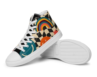 Chaussures montantes pour femme, Chaussures de sport montantes pour femme, Baskets classiques, Chaussures montantes personnalisées, Chaussures en toile multicolore, Baskets à carreaux personnalisées