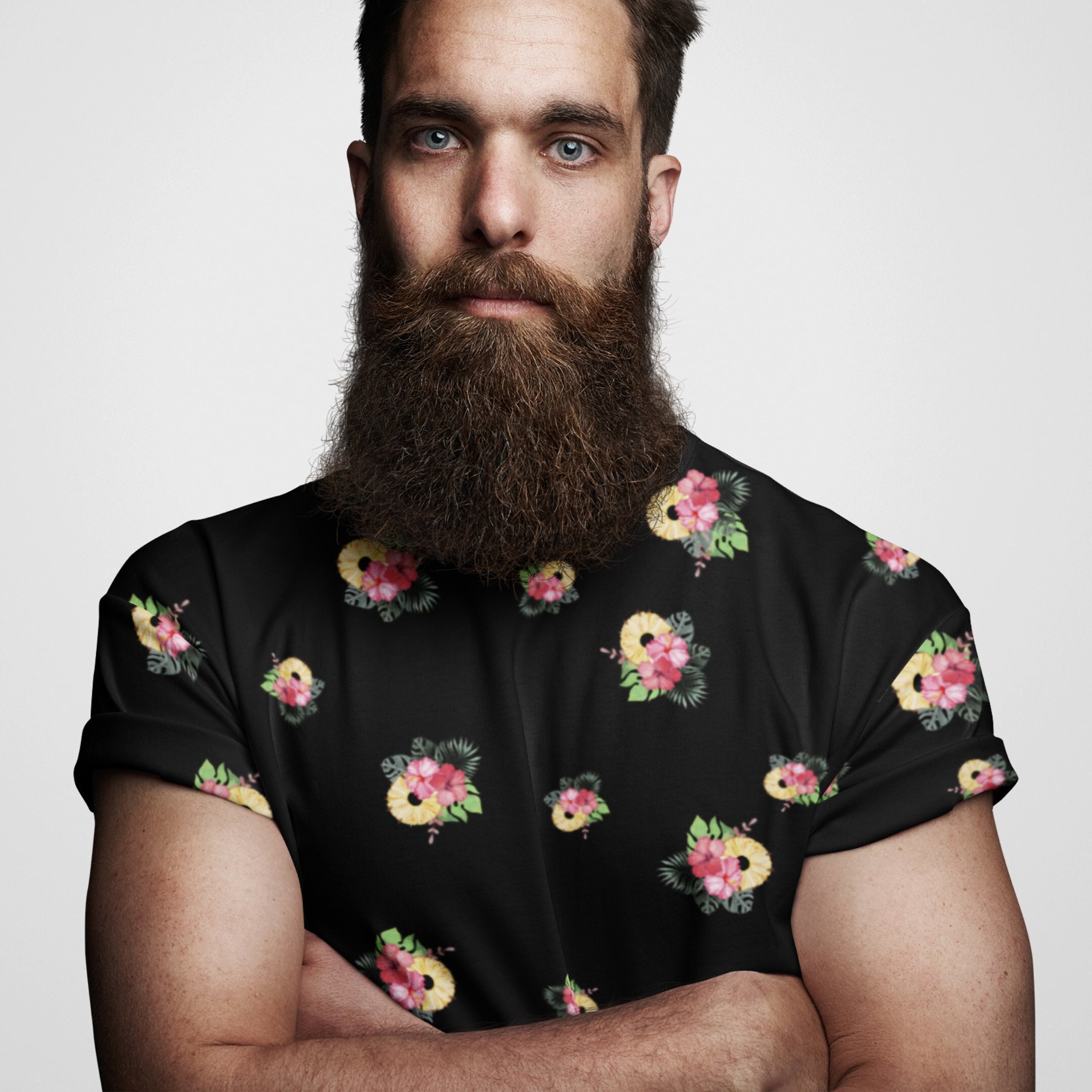 Floral Shirt for Men, Flower All-over Print Men T-shirt, Tropical
