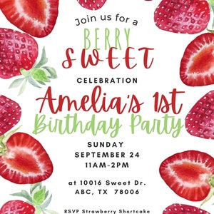 Strawberry Themed Invitation - Personalized