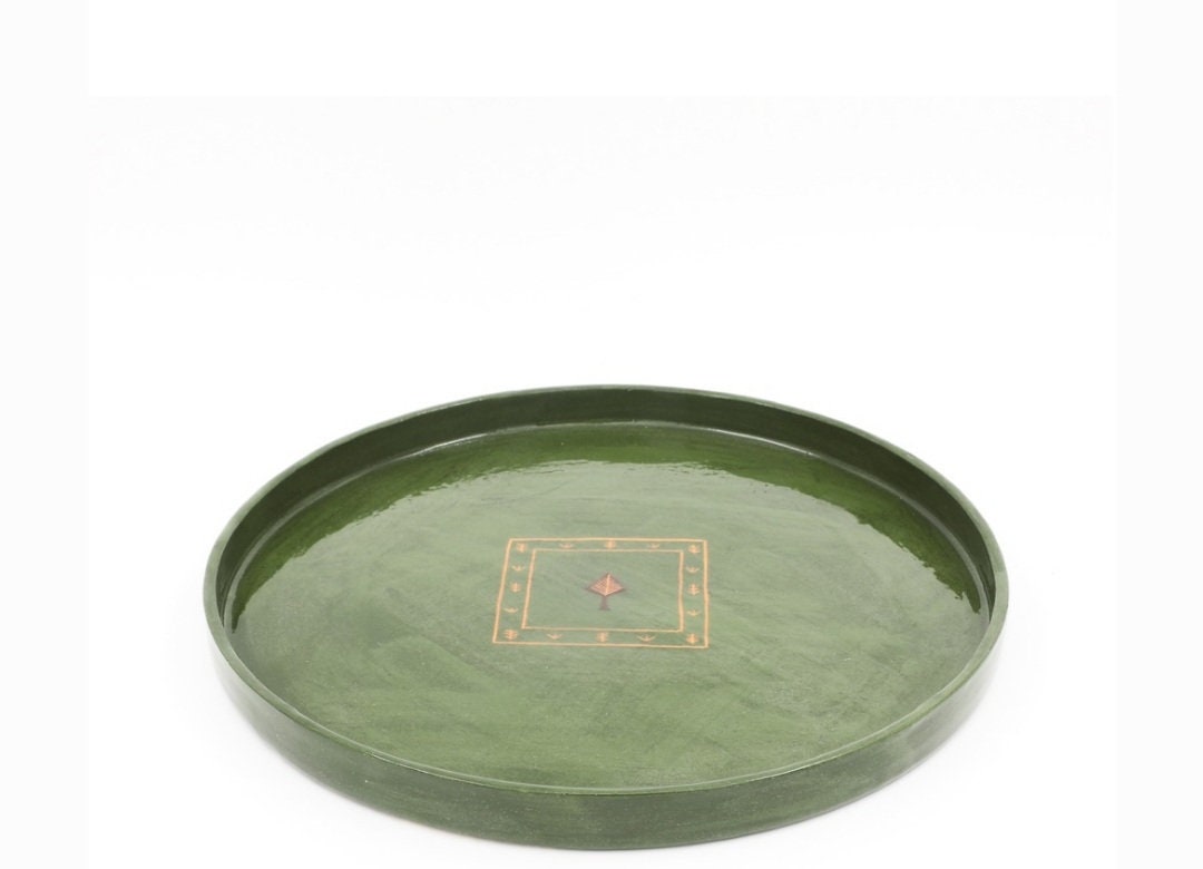 Handgefertigter grüner Keramik Teller Keramikteller | Etsy