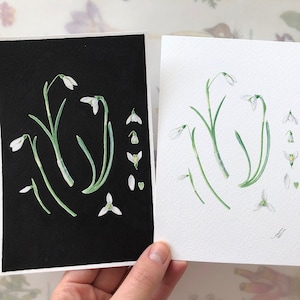 Frühlings Schneeglöckchen. Botanische Handgemachte Karte. Grußkarten, Postkarte, Geburtstagskarte, Geburtstagsgeschenk, Fine Art, Aquarellkunst, Frühlingsblume