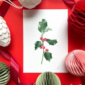 Cartão de Natal Holly, Cartão postal feito à mão, cartões comemorativos, cartão postal de Natal, cartão de presente de aniversário, decorações de Natal