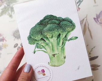 Broccoli, cartoline fatte a mano, biglietti d’auguri, cartoline, biglietti di compleanno, regalo di compleanno, biglietti d’arte botanica, verdure dell’orto, verdura verde