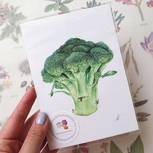 Broccoli - Handgemaakte ansichtkaart, wenskaarten, ansichtkaart, verjaardagskaart, verjaardagscadeau Fine Art Botanische kaart Tuingroenten Groene groenten