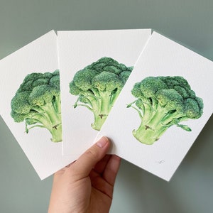 Broccoli - wenskaart, Set van 3 ansichtkaarten. Botanisch geschenk, Groente Illustratie, Keuken decor, cadeau voor tuiniers, Aquarel Schilderij