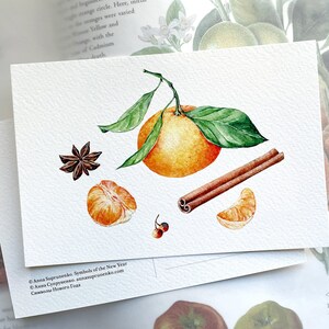 Símbolos de Natal, Ano Novo - Cartão botânico, 15 x 10 cm, Presente botânico, Cartão, Decoração de casa, Cartão de Natal, Pintura de ilustração em aquarela