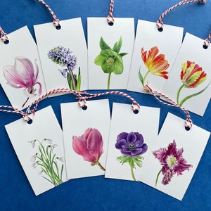 Lot de 9 étiquettes cadeaux - étiquettes florales, étiquettes botaniques faites main, étiquette cadeau florale, cadeau d'anniversaire, étiquette d'emballage, papeterie, étiquette cadeau de mariage