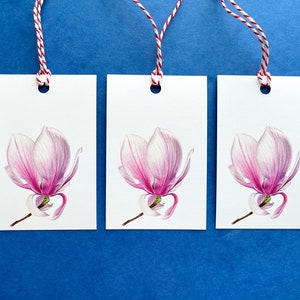 Magnolie Geschenkanhänger. Set von 3 Blumen Tags, handgemachte botanische Etiketten, Geschenkanhänger für Geburtstagsgeschenk, Geschenkanhänger für Briefpapier, Hochzeitsgeschenk