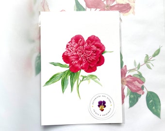 Red Peony - Greeting Card. Botanical Card, Botanical Watercolor Illustration, Painting Fine Art, handmade cards, birthday card, peonies