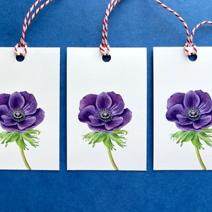 Anemone Geschenkanhänger. Set von 3 Blumen Tags, handgemachte botanische Etiketten, Geschenkanhänger für Geburtstagsgeschenk, Geschenkanhänger für Briefpapier, Hochzeitsgeschenk