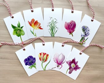 Set de 5 etiquetas de regalo - Etiquetas botánicas hechas a mano, etiqueta floral para regalo, regalo de cumpleaños, etiqueta para envolver, papelería, etiqueta para regalo de boda