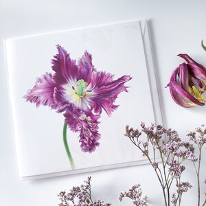 Papagei Tulpenblume - Kunst Blanko Grußkarte. Botanische handgemachte Karte, Geburtstagskarte, Geburtstagsgeschenk, Grußkarten, Muttertag, Wandkunst