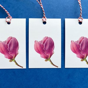 Magnolie Blumen Geschenkanhänger. Set von 3 Blumen Tags, handgemachte botanische Etiketten, Geschenkanhänger für Geburtstagsgeschenk, Geschenkanhänger für Briefpapier, Hochzeitsgeschenk