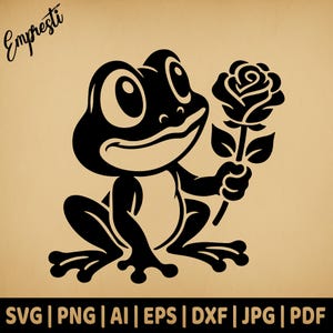 バレンタイン カエルとバラ | 商用利用ベクター グラフィックス | SVG、PNG、DXF、EPS、PDF、AI、JPG 形式 | 昇華、レーザー、ロゴ、ライトバーン