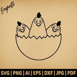 Poulets et poussins Silly Hen | du vecteur Utilisation commerciale | Svg png Dxf Eps Pdf Ai Jpg | Sublimation, gravure laser, fichier découpé, logo