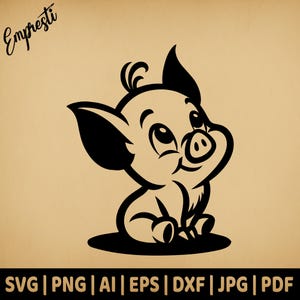 Personaje de dibujos animados de cerdito bebé / Gráfico vectorial para uso comercial / Formato Svg, Png, Dxf, Eps, Pdf, Ai, Jpg / Sublimación, Láser, Logotipo, Quemadura por luz