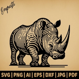 Illustration de rhinocéros | Vectoriels à usage commercial | Formats Svg, Png, Dxf, Eps, Pdf, Ai, Jpg | Sublimation, laser, logo, brûlure lumineuse