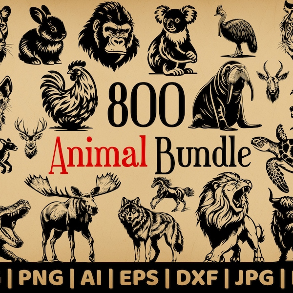 800 Tier-Vektor-Bundle | Bauernhof, Safari, Australisch, Amerikanisch, Asiatisch | Png, Dxf, Jpg, Eps, Pdf und Svg | Cricut-Cut-Dateien, Lasergravur