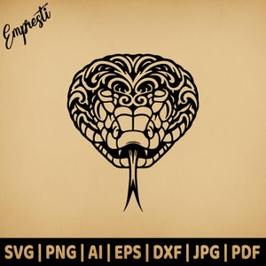 Logotipo de cabeça de cobra | Gráfico vetorial de uso comercial | Formato Svg Png Dxf Eps Pdf Ai Jpg | Sublimação, Gravação a laser, Xilogravura, Artesanato