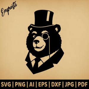 Beer draagt tophat monocle grappig | Vectorafbeelding voor commercieel gebruik | Svg Png Dxf Eps Pdf Ai Jpg | Sublimatie, gravure, cricut, silhouet