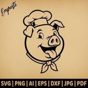 Hungry Pig Head Chef Logo Restaurant | Vectorafbeelding voor commercieel gebruik | Svg Png Dxf Eps Pdf Ai Jpg | Sublimatie, lasergravure, gesneden bestand