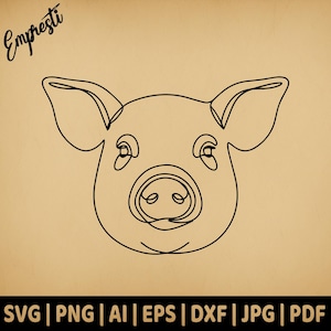 Line Pig SVG Minimalist Head  | Commercial Use Vector Graphic | Svg Png Dxf Eps Pdf Ai Jpg | Sublimation, Laser Engraving, Cut File, Logo