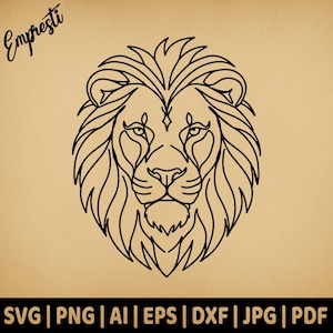 Linie Löwe SVG-minimalistischer Kopf | Kommerzielle Nutzung Vektorgrafik | Svg Png Dxf Eps Pdf Ai Jpg | Sublimation, Lasergravur, Schnittdatei, Logo