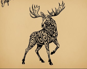 Tribal Moose SVG Tattoo | Commercial Use Vector Graphic | Svg Png Dxf Eps Pdf Ai Jpg Formats | Sublimation, Laser Engraving, Cutting File