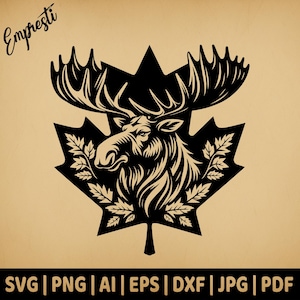 Kanadisches Elch-Ahornblatt | Kommerzielle Nutzung Vektorgrafik | SVG, Png, Dxf, Eps, Pdf, Ai, Jpg Formate | Sublimation, Laser, Logo, Lightburn