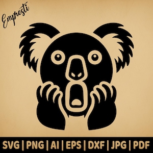 Koala sorprendido / Gráficos vectoriales para uso comercial / Formatos Svg, Png, Dxf, Eps, Pdf, Ai, Jpg / Sublimación, Grabado láser, Logotipo