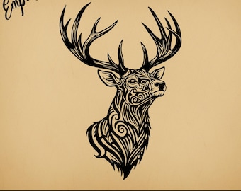 Tribal Buck Head Tattoo Stag SVG Deer | Commercial Use Vector Graphic | Svg Png Dxf Eps Pdf Ai Jpg | Sublimation, Laser Engraving, Cut File