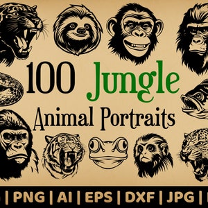 100 Jungle Portrait Bundle | Commercial Use Vector Graphics | Svg, Png, Dxf, Eps, Pdf, Ai, Jpg Formats | Sublimation, Laser Engraving, Logo