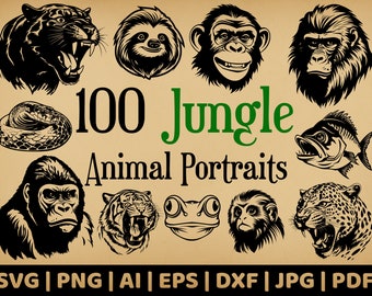 100 Jungle Portrait Bundle | Commercial Use Vector Graphics | Svg, Png, Dxf, Eps, Pdf, Ai, Jpg Formats | Sublimation, Laser Engraving, Logo
