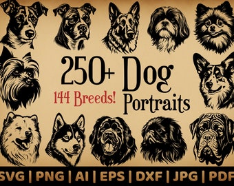 288 Dog Portrait Bundle | Commercial Use Vector Graphics | Svg, Png, Dxf, Eps, Pdf, Ai, Jpg Formats | Sublimation | Laser Engraving
