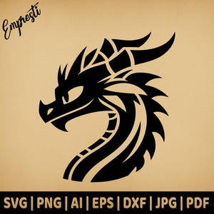 Testa di drago orientale / Grafica vettoriale per uso commerciale / Formati Svg, Png, Dxf, Eps, Pdf, Ai, Jpg / Sublimazione, Laser, Logo, Lightburn