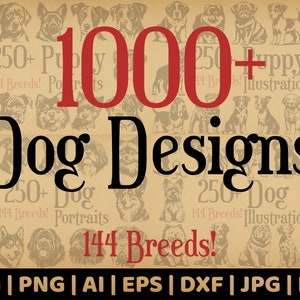 1152 Dog Design Mega Bundle / Grafica vettoriale per uso commerciale / Formati Svg, Png, Dxf, Eps, Pdf, Ai, Jpg / Sublimazione / Incisione laser