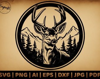 Deer Svg Cutfile for Sublimation | Hunting Badge | Instant Download | Buck Logo | Whitetail Clipart | Woodland Animal | Camping
