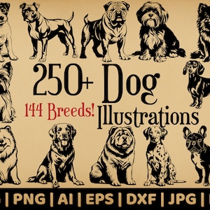 288 Dog Design Bundle | Commercial Use Vector Graphics | Svg, Png, Dxf, Eps, Pdf, Ai, Jpg Formats | Sublimation | Laser Engraving