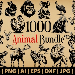 Lot de 1000 vecteurs animaux | ferme, safari, australien, américain, asiatique, jungle | PNG, Dxf, Jpg, Eps, Pdf et Svg | Gravure sur bois, gravure au laser