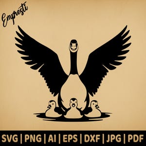 Mãe Ganso do Canadá com Gansinhos | Gráfico Vetorial para Uso Comercial | Svg Png Dxf Eps Pdf Ai Jpg | Sublimação, Gravação a Laser, Arquivo de Corte