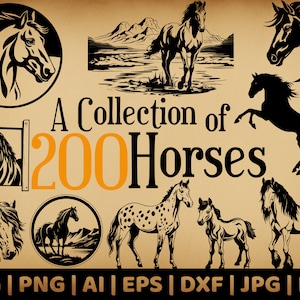 200 Horse SVG Bundle | Commercial Use Vector Graphics | Svg, Png, Dxf, Eps, Pdf, Ai, Jpg Formats | Sublimation | Laser Engraving