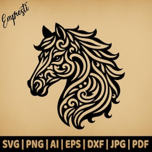 Filigrane Pferd Ornament | Kommerzielle Nutzung Vektorgrafik | SVG, Png, Dxf, Eps, Pdf, Ai, Jpg Formate | Sublimation, Laser, Logo, Lightburn