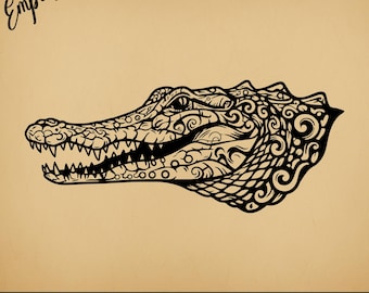 Ornate Crocodile | Commercial Use Vector Graphic | Svg Png Dxf Eps Pdf Ai Jpg Format | Sublimation, Laser Engraving, Woodcutting, Crafting