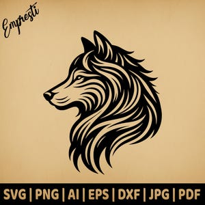 Prachtig wolvenportret | Vectorafbeeldingen voor commercieel gebruik | Svg-, png-, dxf-, eps-, pdf-, ai-, jpg-indelingen | Sublimatie, laser, logo, inbranding