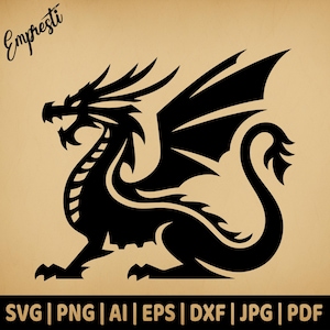 Drache von der Seite | Kommerzielle Nutzung Vektorgrafik | SVG, Png, Dxf, Eps, Pdf, Ai, Jpg Format | Sublimation, Gravur, Cricut, Silhouette