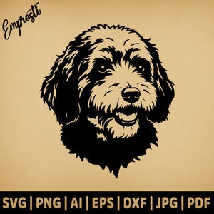 Ritratto di cane Labradoodle / Grafica vettoriale per uso commerciale / Svg PNG DXF EPS PDF Ai Jpg / Sublimazione, incisione, Cricut, Silhouette