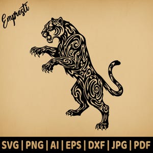 Tatuagem tribal de puma leão da montanha | Gráfico vetorial de uso comercial | Svg Png Dxf Eps Pdf Ai Jpg | Sublimação, Gravação a laser, Arquivo de corte